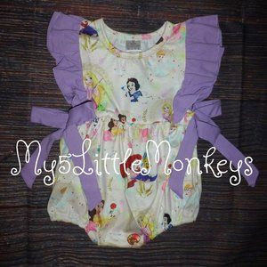 Boutique Baby Girls Princess Ariel Belle Rapunzel Snow White Romper Jumpsuit